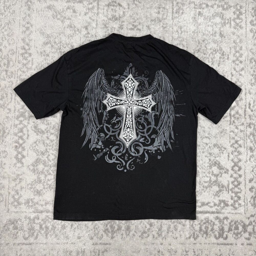 Unisex Romwe Black Cross Y2K Grunge Goth Sleeve Graphic T Shirt Size Medium
